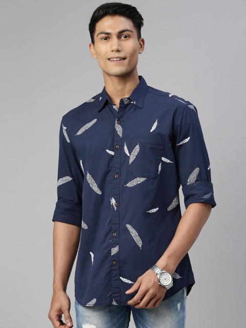 

William White Men Navy Blue Slim Fit Printed Casual Shirt