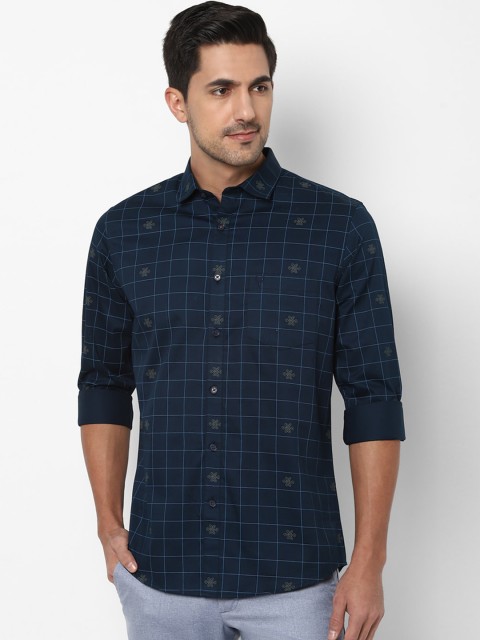 

Allen Solly Men Navy Blue & Grey Slim Fit Checked & Printed Casual Shirt