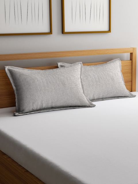 

KLOTTHE Set Of 2 Grey Solid Cotton Pillow Covers With Fillers