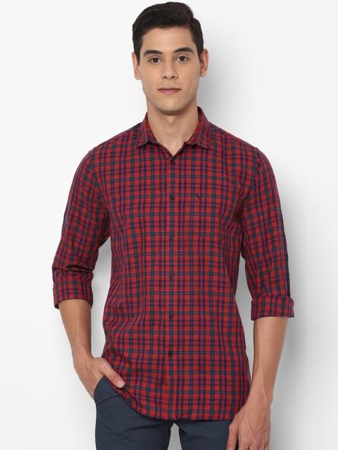 

Allen Solly Men Rust Orange & Navy Blue Slim Fit Checked Casual Shirt