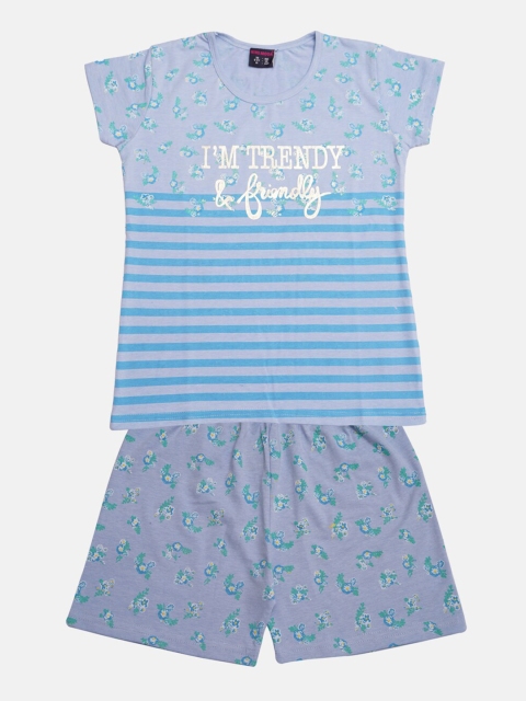 

Nins Moda Girls Blue & Green Printed Night suit
