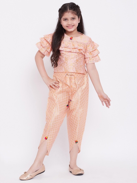 

Stylo Bug Girls Pink & Gold-Toned Self Design Top with Trousers