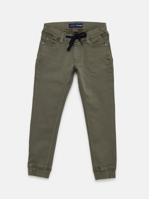 

Pepe Jeans Boys Olive Green Slim Fit Mid-Rise Clean Look Stretchable Jogger Jeans