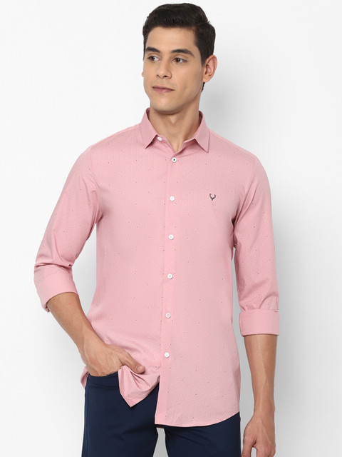 

Allen Solly Men Pink & Navy Blue Slim Fit Printed Casual Shirt