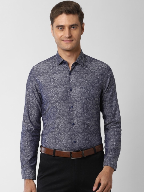 

Peter England Elite Men Navy Blue & Off-White Slim Fit Printed Pure Cotton Formal Shirt