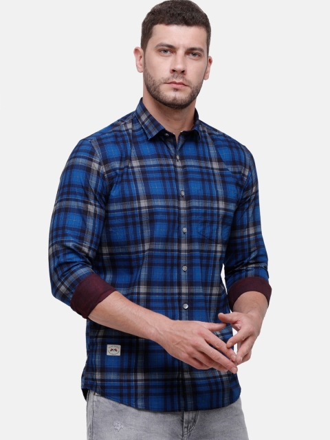 

Alan Scott Men Blue Regular Fit Checked Pure Cotton Casual Shirt