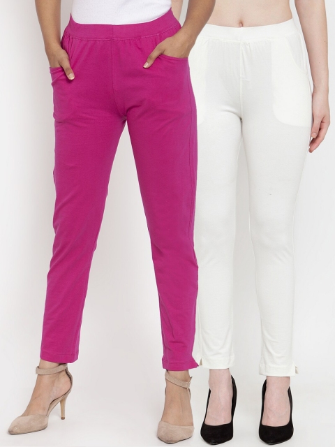 

TAG 7 Women Pack Of 2 Solid Ankle-Length Straight-Fit Leggings, Magenta