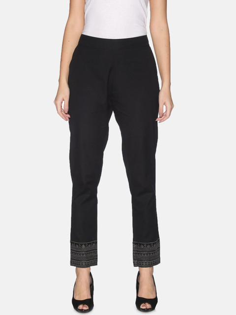 

Saffron Threads Women Black Solid Regular Fit Trousers