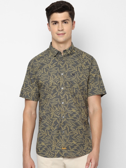 

Allen Solly Men Olive Green & Mustard Yellow Slim Fit Printed Casual Shirt