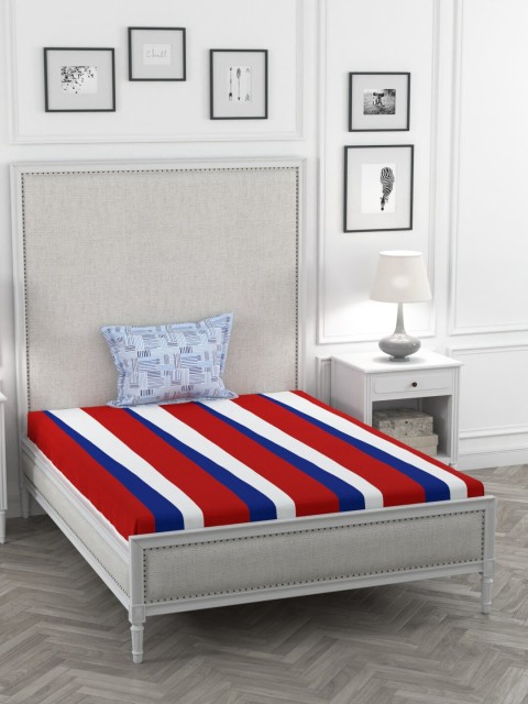 

Portico New York Red & Blue Striped 144 TC Cotton 1 Single Bedsheet with 1 Pillow Covers
