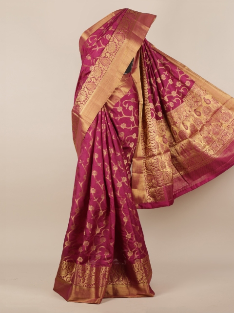 

Pothys Magenta & Gold-Toned Jute Silk Woven Design Saree