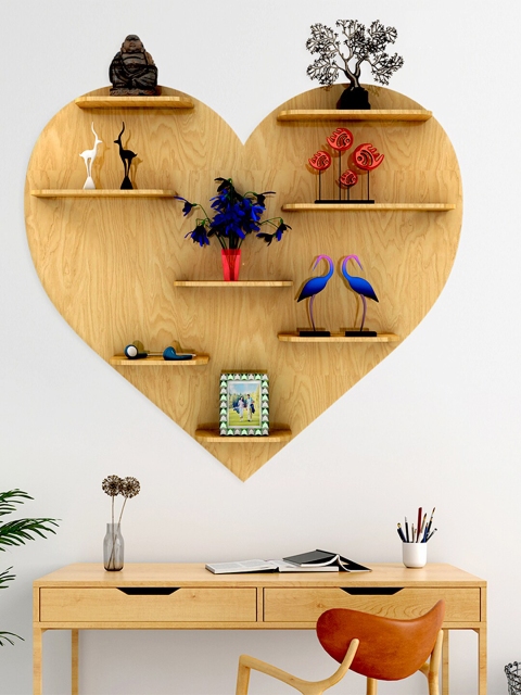 

WALLMANTRA Beige Heart Shaped MDF Basic Wall Shelf