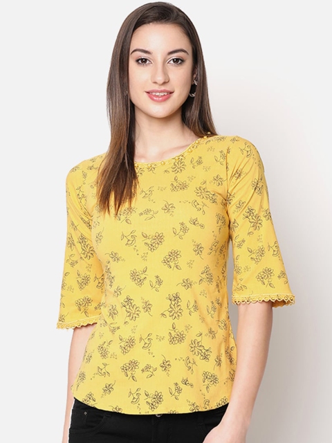 

V2 Value & Variety Yellow Floral A-Line Top