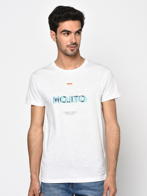 

Octave Men White Printed Round Neck T-shirt