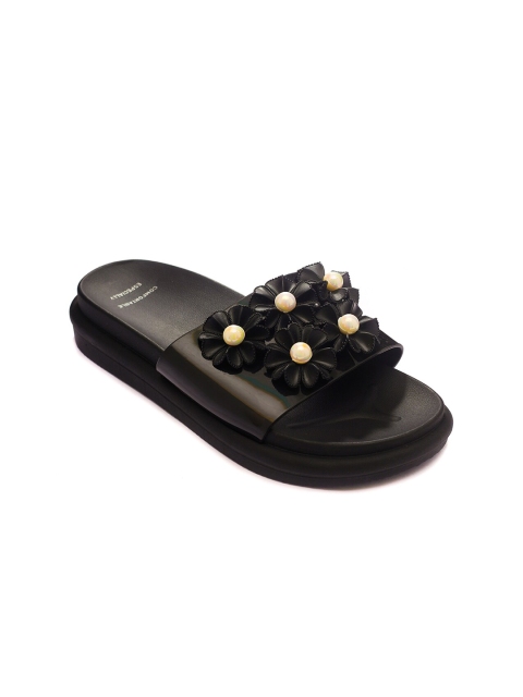 

TRENDS & TRADES Women Black Embellished Sliders