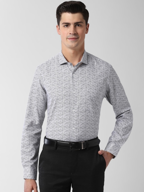 

Peter England Men White & Black Slim Fit Geometric Print Cotton Formal Shirt