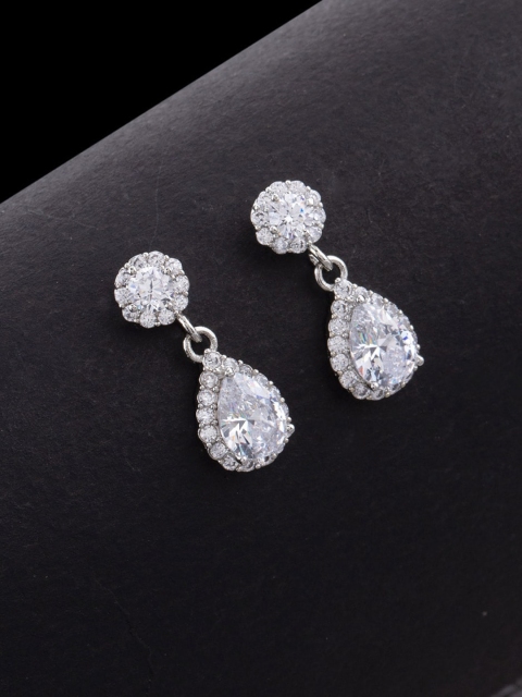 

Studio Voylla Rhodium-Plated White CZ Studded Teardrop Shaped Drop Earrings
