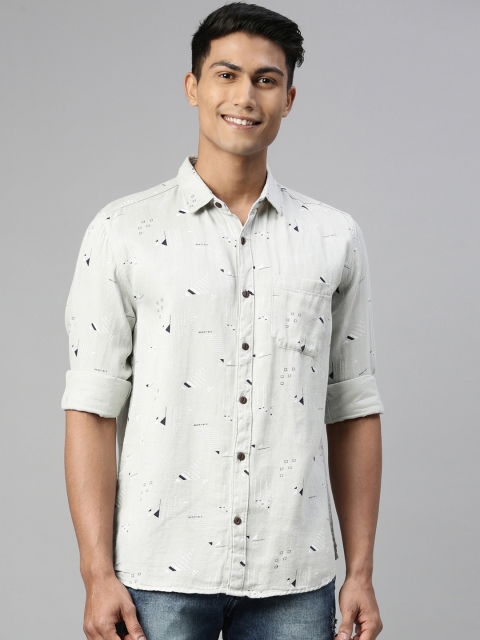 

William White Men Grey Slim Fit Printed Casual Shirt
