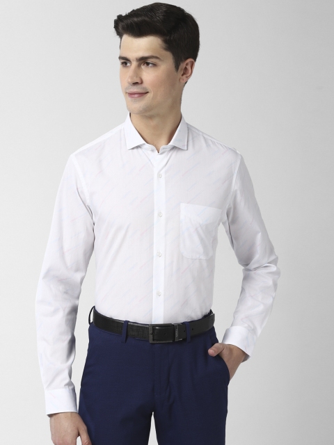

Peter England Men White & Blue Cotton Slim Fit Printed Formal Shirt