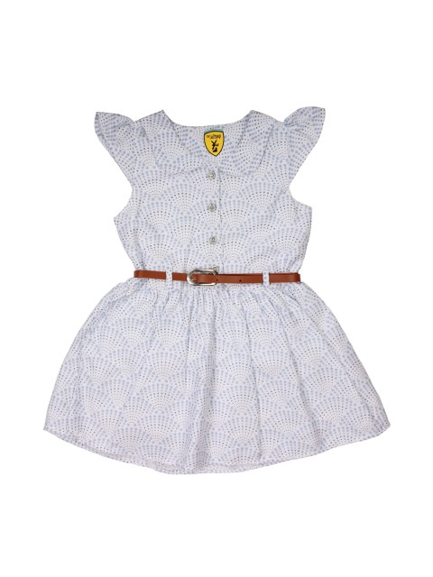 

Lil Lollipop Girls White & Grey Printed Pure Cotton A-Line Dress
