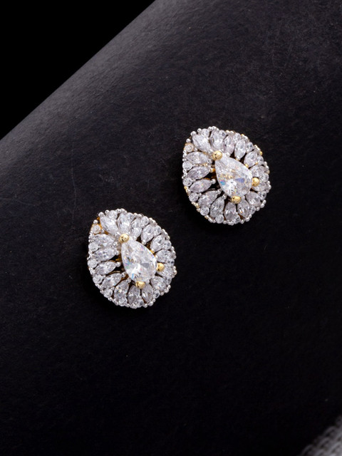 

Studio Voylla Gold-Plated & White CZ Studded Teardrop Shaped Studs