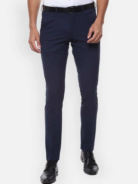 

Van Heusen Men Navy Blue Checked Slim Fit Formal Trousers