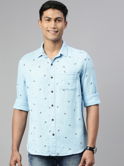 

William White Men Blue Slim Fit Printed Casual Shirt