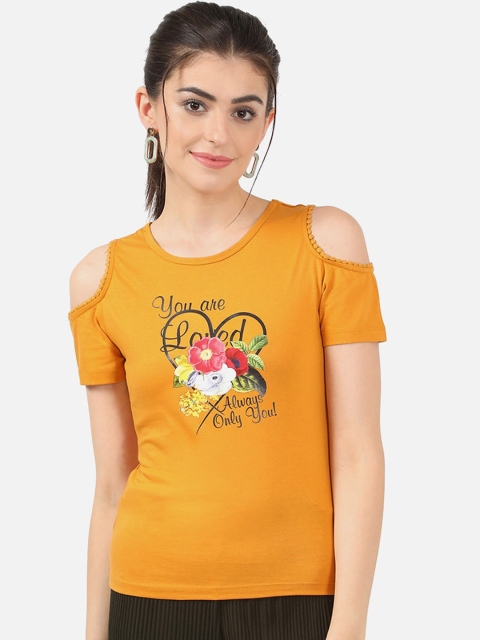 

V2 Value & Variety Yellow Chambray Cold Shoulder Regular Top