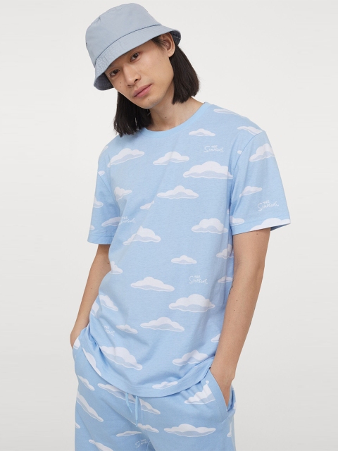 

H&M Men Blue & White Printed Regular Fit T-shirt