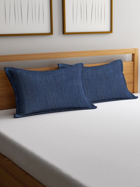 

KLOTTHE Set Of 2 Blue Solid Cotton Pillow Covers With Fillers