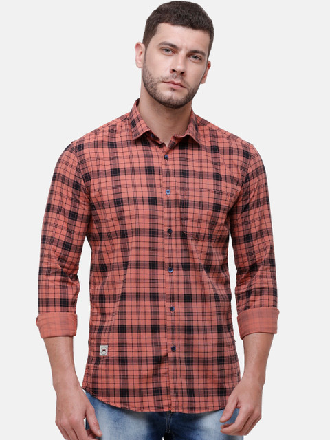 

Alan Scott Men Orange & Black Regular Fit Checked Pure Cotton Casual Shirt