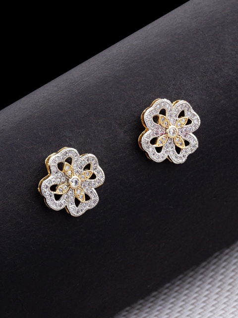 

Studio Voylla Gold-Plated & White CZ Studded Floral Studs