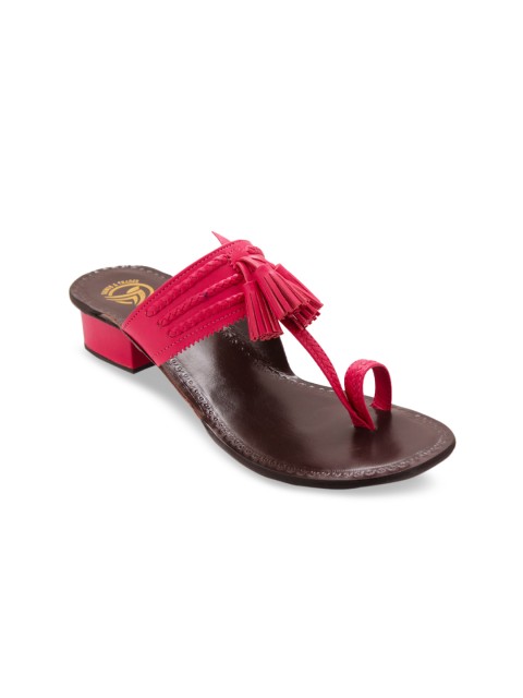 

TRENDS & TRADES Women Pink Woven Design Leather Block Heels