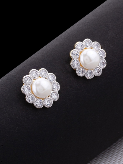 

Studio Voylla Gold-Plated & White Cubic Zirconia Studded Contemporary Studs