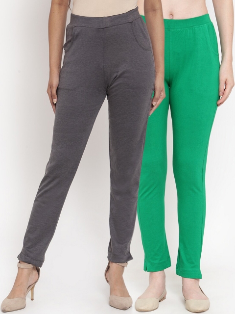 

TAG 7 Women Pack Of 2 Solid Ankle-Length Straight-Fit Leggings, Grey