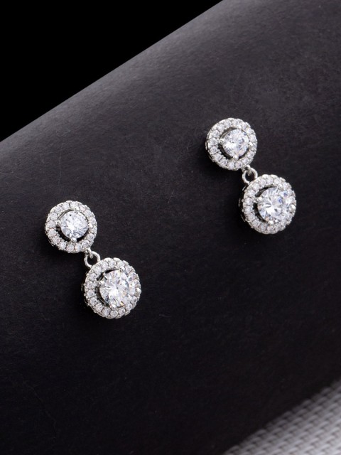 

Studio Voylla Rhodium-Plated White CZ Studded Contemporary Drop Earrings
