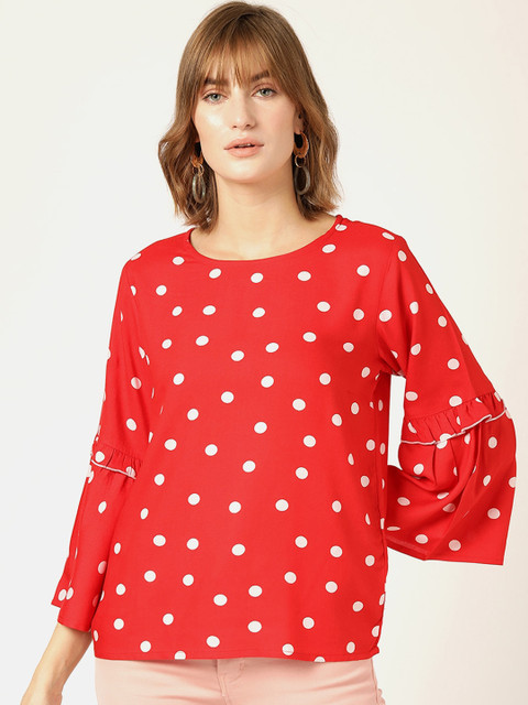 

V2 Value & Variety Red & White Polka Dot Printed Regular Top