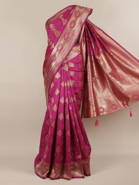 

Pothys Magenta & Gold-Toned Jute Silk Woven Design Saree