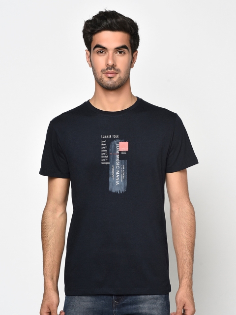 

Octave Men Navy Blue Printed Round Neck T-shirt