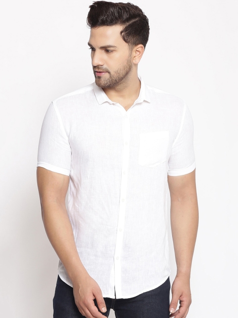 

SHOWOFF Men White Lenin Classic Slim Fit Solid Casual Shirt