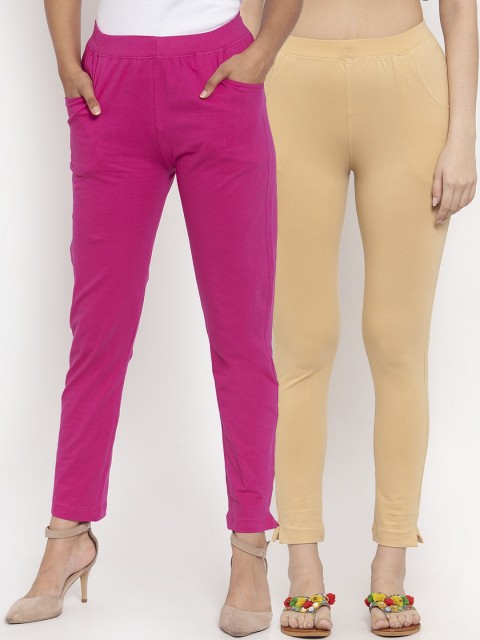 

TAG 7 Women Pack Of 2 Solid Ankle-Length Straight-Fit Leggings, Magenta