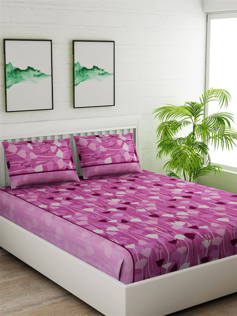 

Salona Bichona Magenta Floral 144 TC Cotton 1 Queen Bedsheet with 2 Pillow Covers