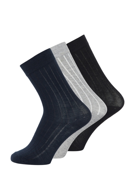 

JUMP USA Men Pack Of 3 Patterned Pure Cotton Calf-Length Socks, Navy blue