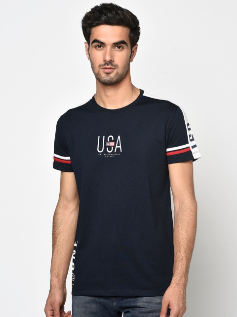 

Octave Men Navy Blue Printed Round Neck T-shirt