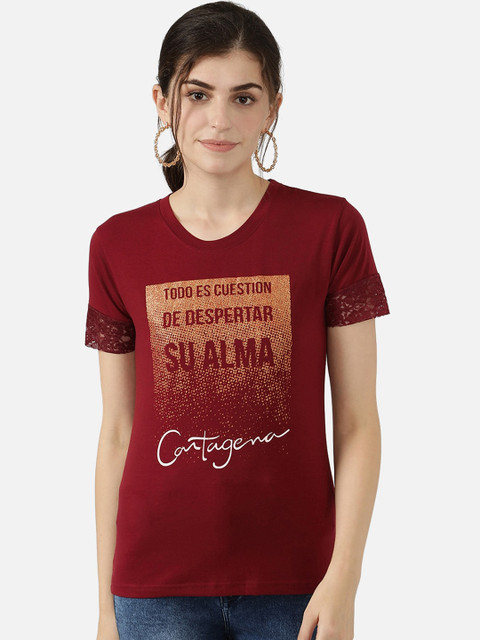 

V2 Value & Variety Maroon & Beige Regular Top