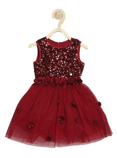 

Allen Solly Junior Girls Maroon Sequinned Floral Applique Fit and Flare Dress