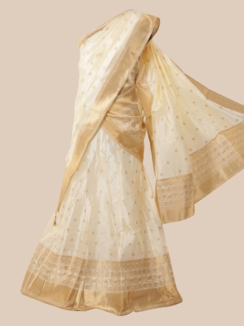 

Pothys Cream-Coloured & Gold-Toned Silk Cotton Woven Design Saree