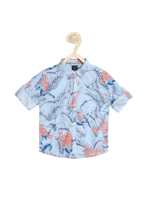 

Allen Solly Junior Boys Blue & Orange Slim Fit Printed Pure Cotton Casual Shirt