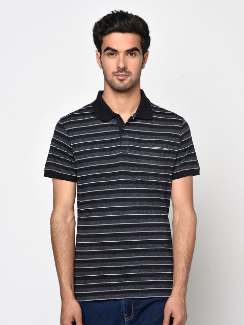 

Octave Men Grey & Black Striped Polo Collar T-shirt