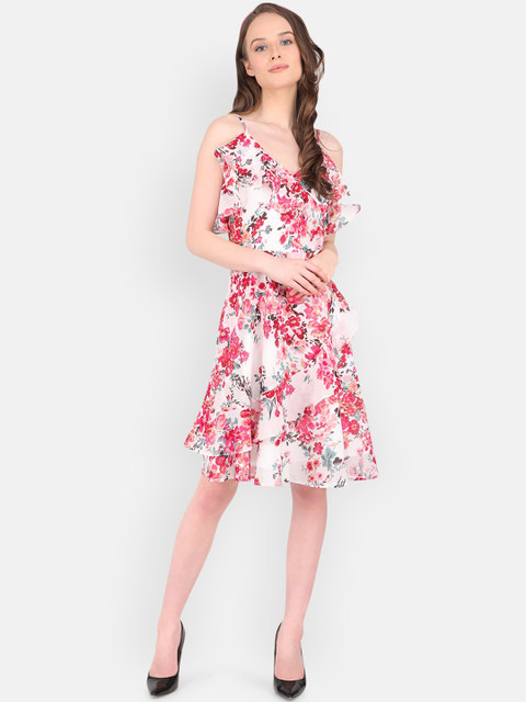 

MARC LOUIS Women White Printed Fit and Flare Dress